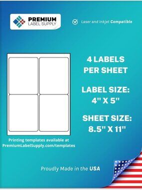 White Shipping Labels - 4" x 5" - Laser & Inkjet Compatible - 100 Adhesive